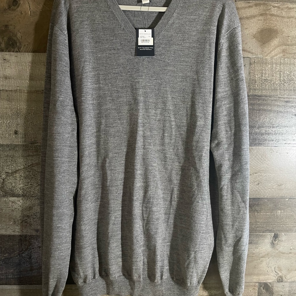 Joseph Abboud Gray V-Neck Sweater Extra fine Merino Wool Sz XXL